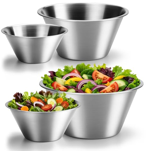 com-four® Juego de tazones de acero inoxidable de 4 piezas - ensaladera apilable - tazón de acero inoxidable para hornear, servir y picar - tazón para mezclar - tazones de metal - tazones para salsas
