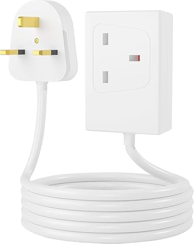ANZEE 2M Extension Lead Single Socket 1 Way 13A UK Plug Power Cable White (White)