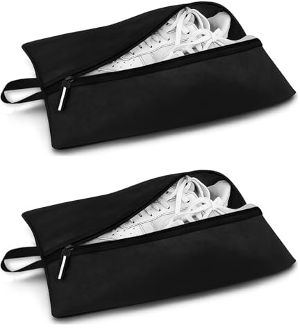 Shoe Bags for Travel, Waterproof Oxford Fabric, Zippered Shoe Storage Organiser with Handle, Lightweight Dustproof Shoe Pouch for Trainers, Gym, 16.5 x 9.8 Inches (Shoe Bag Black-2 Pack)
