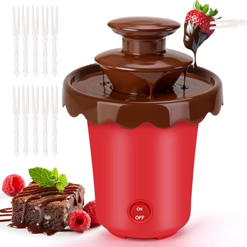 Mini fontaine à chocolat avec 10 fourchettes, mini machine à tremper au chocolat à 2 niveaux pour une utilisation avec du sirop de chocolat uniquement, convient pour les fêtes, un usage quotidien