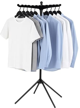 Relaxdays folding laundry drying rack, for 27 hangers, load capacity up to 15 kg, collapsible, HxD: 143x56 cm, black