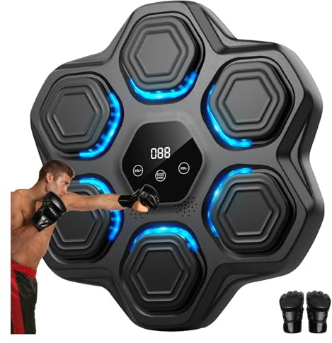 SISIGAD Music Boxing Machine Beatpunch LED Musik Boxen Maschine mit Boxhandschuhen, Smart boxwand Boxmaschine mit Musik für Erwachsene und Kinder, Musik Boxtraining für Zuhause, Indoor