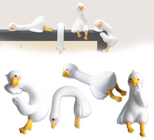 Mini Lazy Ducks Desk Ornaments, 4PCS Cute & Tiny Adorable Duck Figurine, Funny Computer Decor, Mini Desk Ornaments for Computer, Vehicle Screen Decoration