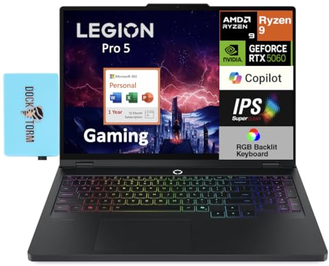 Lenovo Legion Pro 5 Gaming Laptop 16.0 WQXGA (AMD Ryzen 9 8945HX, GeForce RTX 5060 8GB, 32GB DDR5, 4TB PCIe SSD, Win 11 Home) w/MS 365 Personal, DKZ USB Port Expander
