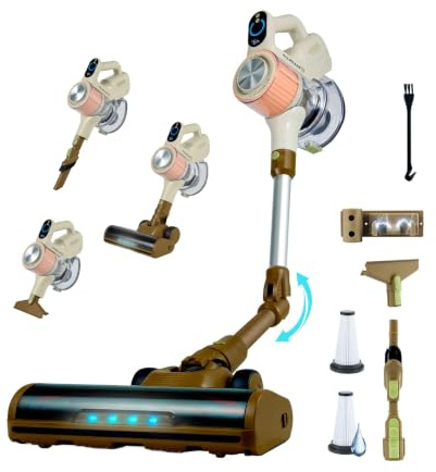 EFFEKTIV Autonomio 500X Aspiradora sin Cable Potente, Aspiradora Escoba 600W Brushless, Succión 60 kPa, hasta 75 min, Filtro HEPA 12 Etapas, Self-Standing, Tubo Flexible, Pantalla LCD, para Mascotas