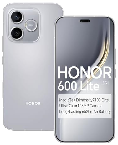 HONOR 600 Lite 5G Smartphone, MediaTek Dimensity 7100 Elite, 6.6 1.5K AMOLED 120Hz Display, 6520mAh Battery, 108MP Main Camera + 5MP Wide, IP66 Water & Dust Resistance (Gray, 256, GB, 8, GB)