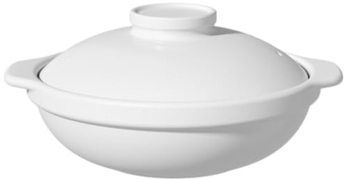 WESIEVYA Cocotte en Céramique Blanche 1,3l Couvercle, Surface Lisse et Facile à Utiliser, pour Cuisson sur Cuisinière à Gaz