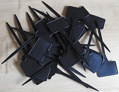 Viridis Hortus - 25 x 6 Black Plastic Plant T Labels 150 x 55 x 35 with 1 x Fine White (1mm) Nib Permanent Marker Pen