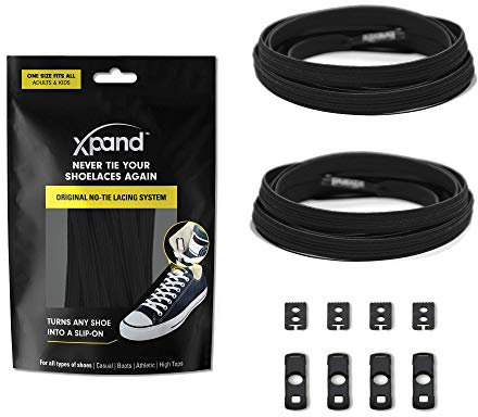 Xpand® No Tie Shoelaces - Flat Elastic Laces with Adjustable Tension - Slip-on Any Shoes (Black)