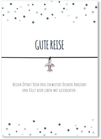 Glücksschmiedin - Reise Geschenk, Glücksbringer Armband mit silberfarbenem Flugzeug-Anhänger und Grußkarte, handgefertigt