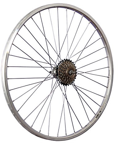 26 Zoll Hinterrrad Aluminium Hohlkammer mit 6 Fach Shimano Zahnkranz V-Brake Silber