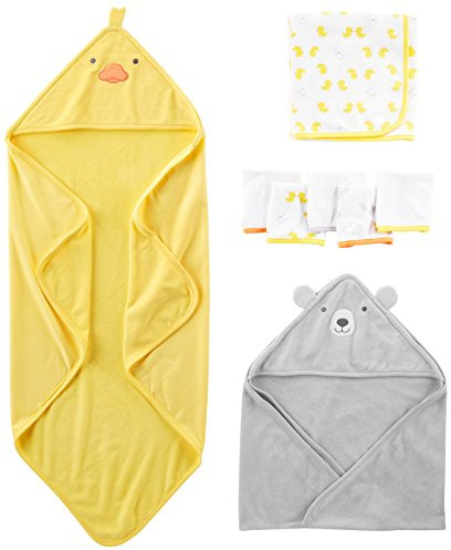 Simple Joys by Carter's Unisex Baby 8-Piece and Washcloth Set Bath-Towels, Grau Bär/Gelb Enten, Einheitsgröße