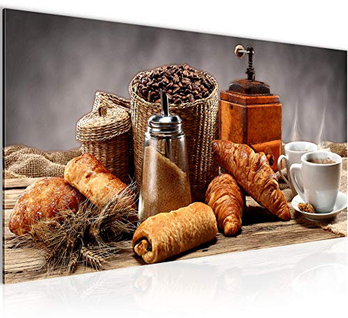 Runa Art Wandbild Küche Kaffee 1 Teilig 100 x 40 cm Modern Bild auf Vlies Leinwand Coffee Esszimmer Küchenbilder Braun Grau 505012b