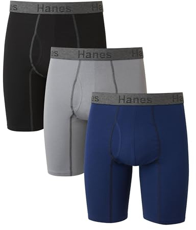 Hanes Mens 3-pack Comfort Flex Fit Ultra Soft Stretch Brief, Available In Regular And Long Leg Boxer, Gray/Blue- Long Leg - 3 Pack, X-Large US