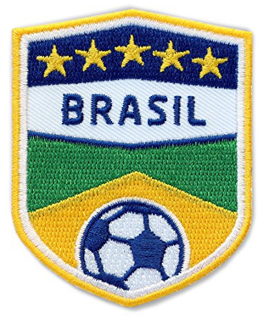 2 x Brasil Fussball Abzeichen 70 x 55 mm/Brasilien Aufnäher Aufbügler Applikation Patch Bügelbild für Kleidung Trikot/Football Team Dress Welt-Meister Flagge Fan