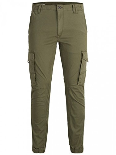 JACK & JONES Hose Cargo Jogger Pants Paul Flake AKM 542 Twill Gummibund, Dunkelgrün ,27W / 30L