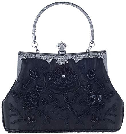 Jywmsc Damen Vintage Floral handgemachte Seed Bead Pailletten Clutch Geldbörse Hochzeit Abendtasche Party Prom Handtasche
