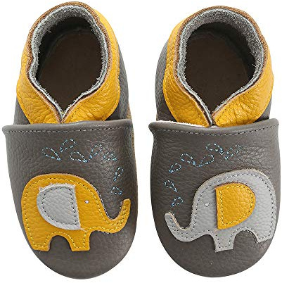 koshine Zapatos para gatear de cuero suave para bebé, zapatos para aprender a andar, zapatillas de 0-3 años (gris, 18), elefante, 22/23 EU