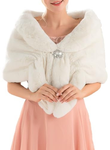 Unicra Châle et châle en fausse fourrure de renard pour femme - Marron - Pour mariée et demoiselles d'honneur, beige, Taille unique