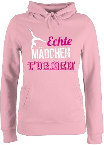 Pullover Damen Hoodie Frauen - Echte Mädchen turnen I Geschenk Turnerin - S - Hellrosa - pulli personalisierbar sport turn hoddies turner pullis gymnastic hoody turnerinnen hoddys kunstturnen