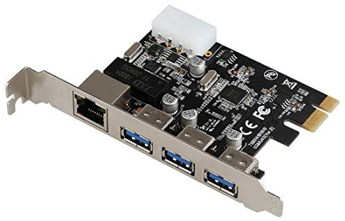 JMT PCI-E vers 3 Ports externes HUB USB 3.0 5 Gbit/s+Carte réseau Ethernet Gigabit RJ-45 10/100/1000Mbps PCI Express USB3.0 Carte de contrôleur Combo Compatible avec Les périphériques USB 2.0 USB1.1