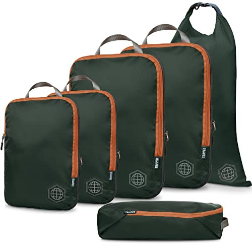 TRIPPED Travel Gear Reise-Kompressions-Packwürfel, Koffer- und Rucksack-Organizer für Kleidung, Grün/Braun, 6 Piece, Classic