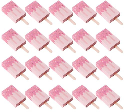 20pcs Boxes Ice Cream Shaped Favor Boxes Treat Boxes Candy Boxes Kids Birthday Party Favor Supplies (Pink)