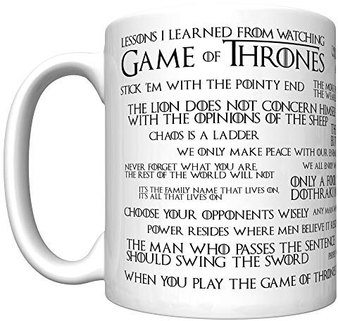 CJ Artisans Keramiktasse 'Lessons I Learned From Watching Game of Thrones' (325 ml, Spülmaschinenfest, Klassiker, Weiß, Microwave Safe, Zylindrisch, Rund, Kaffeetasse)
