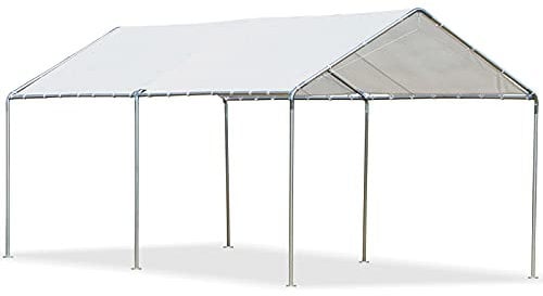 Outsunny 3 x 6m Heavy Duty Carport Garage Car Shelter Galvanized Steel Outdoor Open Canopy Tent Water UV Resistant Waterproof, White