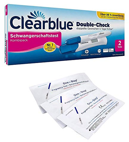Vorteilspack - 5 x Schwangerschaftstest Frühtest 10 miu/ml + Clearblue Schwangerschaftstest Kombipack Double Check Frühtest 2er