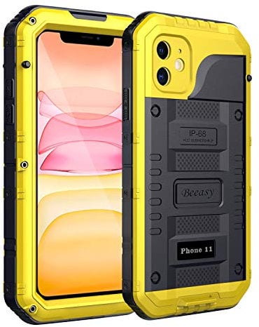 Beeasy Case Compatible with iPhone 11 Yellow, Waterproof Shockproof Tough Heavy Duty, Built-in Screen Protector 360 Degree Full Body Military Protective, Metal Rugged Cover for Outdoor Sport
