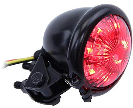 Citomerx LED Rücklicht schwarz getönt Rückleuchte rund Old School Bobber Chopper Custom Umbau kompatibel mit Harley Motorrad