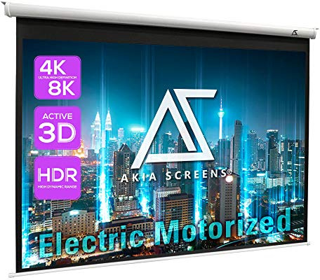Akia Screens 104 Motorized Projector Screen 4:3 – Electric Drop Down with Remote, 8K/4K HD & 3D Ready, Ceiling or Wall Mount – AK-MOTORIZE104VW