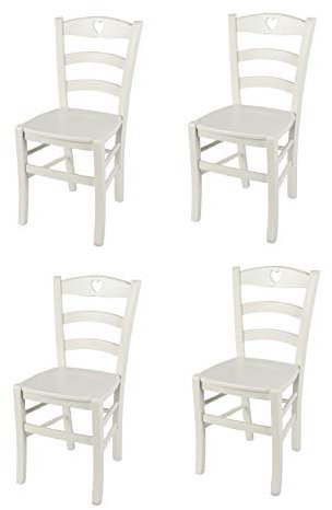 t m c s Tommychairs - 4er Set Stühle Cuore für Küche und Esszimmer, robuste Struktur aus lackiertem Buchenholz im Farbton deckend Eisweiss und Sitzfläche aus lackiertem Holz in der Farbe Weiss