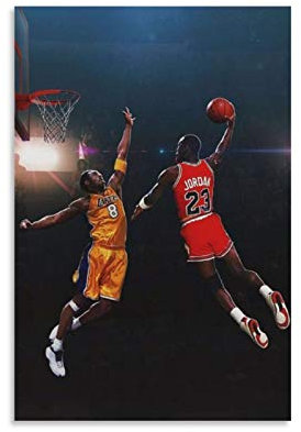 TINGTAI Michael Jordan und Kobe Bryant Basketball Superstar Basketball-Poster, Leinwand-Kunstdruck, modernes Familienschlafzimmerdekor, 60 x 90 cm