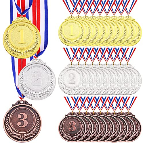 Swpeet Metall-Medaillen mit Band, Gold, Silber, Bronze, Gewinnermedaillen für Kinderveranstaltungen, Klassenzimmer, Bürospiele und Sport – 1. 2. 3. Platz (Auszeichnungs-Medaillen-Set, 30 Stück)