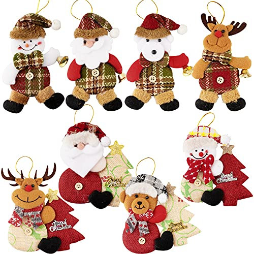 FLOFIA Muñeca de Colgante de Navidad, Colgante Tela de Árbol Navidad, Adorno Colgante Navidad, Colgante Árbol de Navidad Papá Noel, Muñeco de Nieve, Venado, Oso Decoración Fiesta Navidad, 8 Estilos