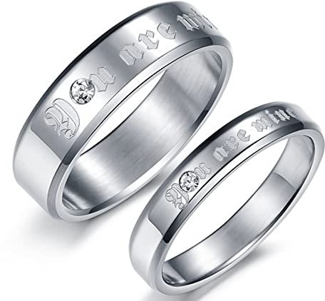 Aotiwe Paar Trauringe Silber Ringe Du Bist Mein Runde Cz, Weiß Zirkon Runden Rostfreier Stahl Damen 49 (15.6) & Herren 60 (19.1)