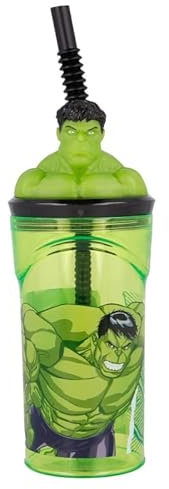 ILS I LOVE SHOPPING Bicchiere 360ml con Cannuccia e Personaggio 3D per Bambini BPA free (Avengers Hulk Supereroi)