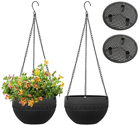 MissFox Pots de Fleurs à Suspendre de 2 Paquet(diamètre - 17cm), Pot Suspendu Plante Exterieur, Arrosage Automatique Pot Suspendu Plante en Plastique avec Chaîne Suspendue pour Le Jardin, Le Balcon