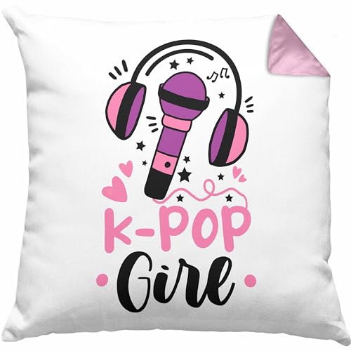 Trendation K-Pop Girl Kissen mit Füllung 40x40 Geschenk für K Pop Liebhaber (Rosa)
