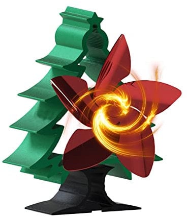 5 Blades Stove Fan, Heat Powered Stove Fan with Thermometer, Eco Friendly Stove Fan for Wood/Log Burner/Fireplace (Christmas Tree)