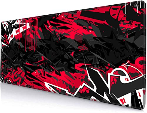 SANWUMIAN Tapis de souris de jeu, grand tapis de souris XXL, base en caoutchouc antidérapant, tapis de souris pour clavier avec bords cousus, 80 x 30 cm, noir et rouge