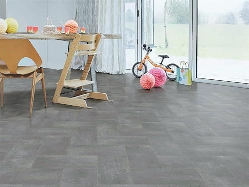 PVC Bodenbelag Vinylboden verschachtelte Fliesen, grau, Zuschnitt (4m breit, 3m lang)