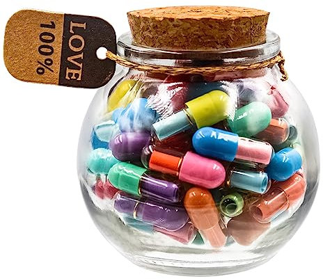 Prounion Capsule Lettres Message dans une Bouteille en Verre-50PCS, Bouteille Capsule Letters Message Happy Love Pills pour Ami/Petite Amie Anniversaire Anniversaire Saint Valentin