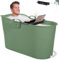 HelloBath® Mobile Badewanne für Erwachsene XL 122x56x64 cm | mit Badewannenablage & Seifenkorb | Komfortable Sitzbadewanne Erwachsene zur Tiefenentspannung | Badezimmer & Outdoor (Salbei Grün)