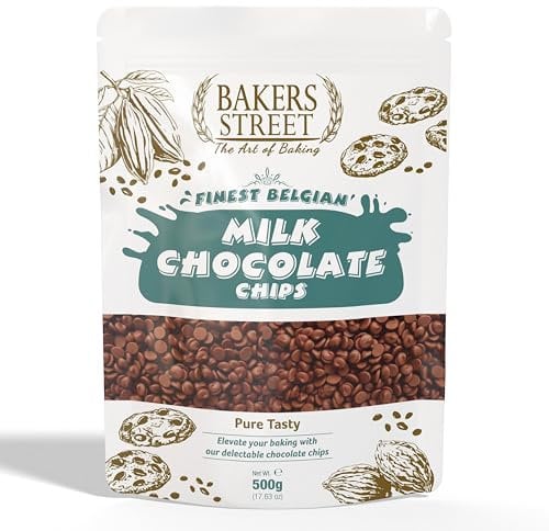 Bakers Street Finest Belgian Milk Chocolate Chips 500g - Premium Quality Chocolate for Baking, Desserts, Cookies, Cakes, Muffins, Cupcakes & Decorating