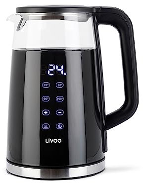 Livoo - Bouilloire digitale à température variable DOD198-2200W, température réglable, 100 °C, verre borosilicate