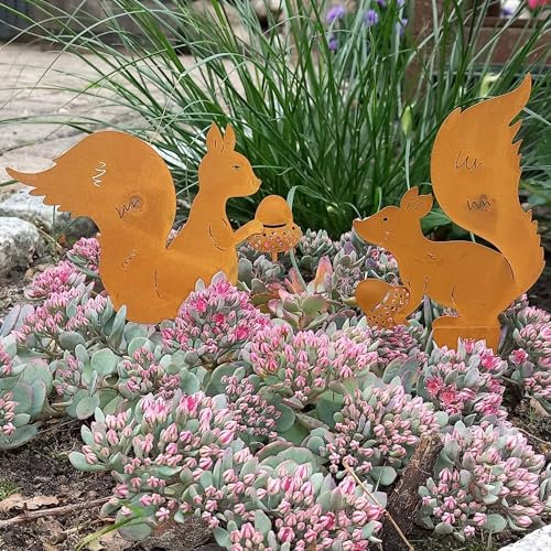 Gartenstecker Eichhörnchen Figur 2er Set zum Stecken im Rostoptik 18cm für die Gartendeko