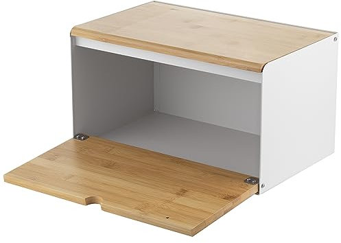 Florina Brotkasten BRUSTO 35,5 x 21,5 x 19,5 cm I Brotbox aus Stahl und Bambus-Deckel I Geräumiger und moderner Brotbehälter I Brotaufbewahrung Länger Frisch I Brotdose für Küche I Farbe: Weiß